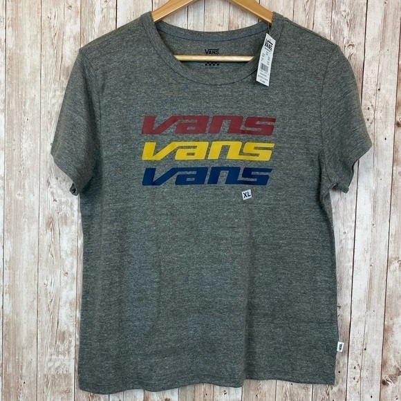 Vans Short Sleeve TRIFECTA Gray Heathered Spellout Shirt Size XL Women - Picture 1 of 8